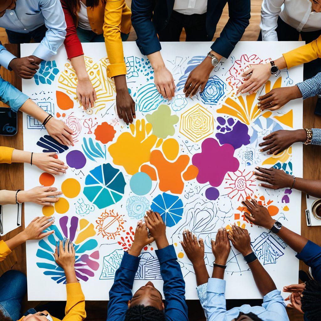 A vibrant collage depicting diverse individuals engaged in a dynamic community event, showcasing lively discussions about trends and insights in the Interfil community. Include elements like colorful charts, resources, and symbols of collaboration - such as hands joining together. The background should reflect interconnectedness with soft, warm colors creating an inviting atmosphere. super-realistic. vibrant colors. modern design.
